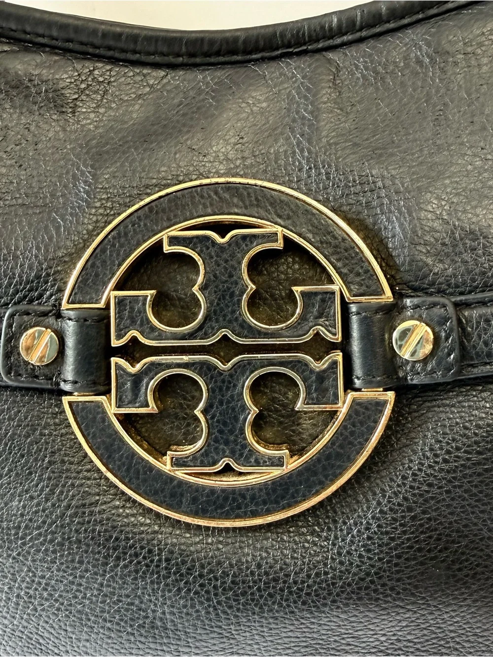 Tory Burch Amanda Large Black Pebbled Leather Tote Shoulder Bag Gold Hardware